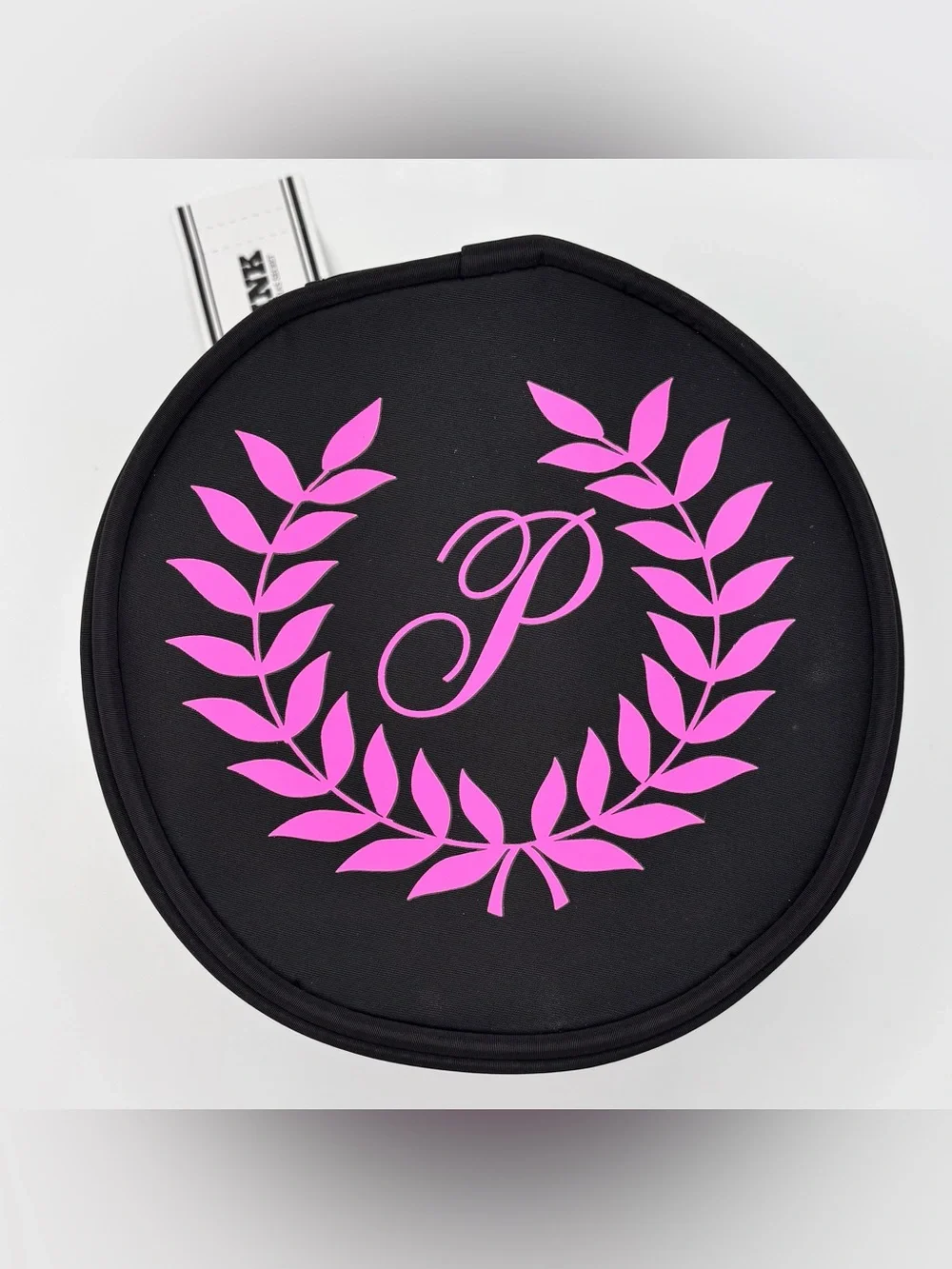 PINK Victoria's Secret Black Cosmetic Pouch with Bright Pink Laurel Monogram